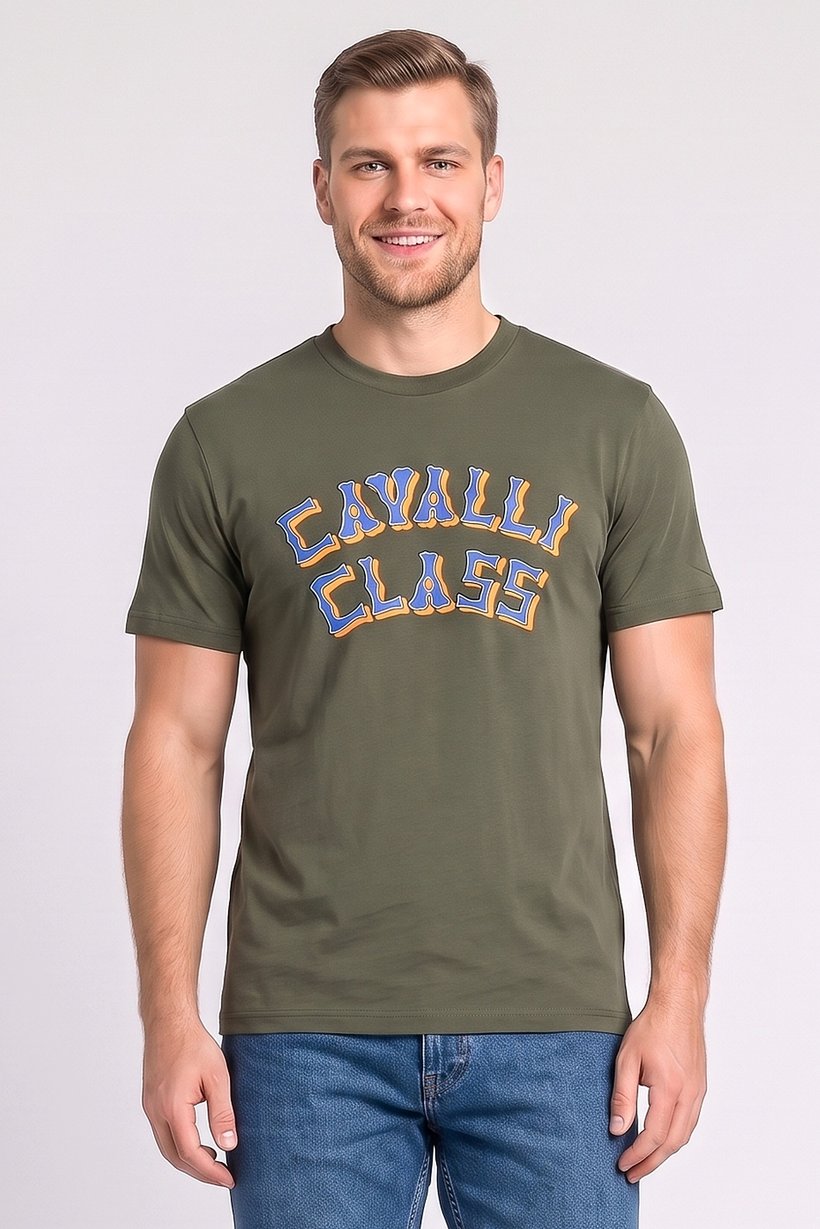 Men Crew Neck Graphic Print Short Sleeve T-Shirt, Olive