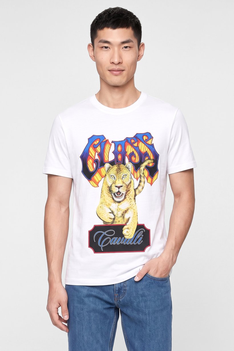 Men Crew Neck Short Sleeve Graphic Print T-Shirt, White