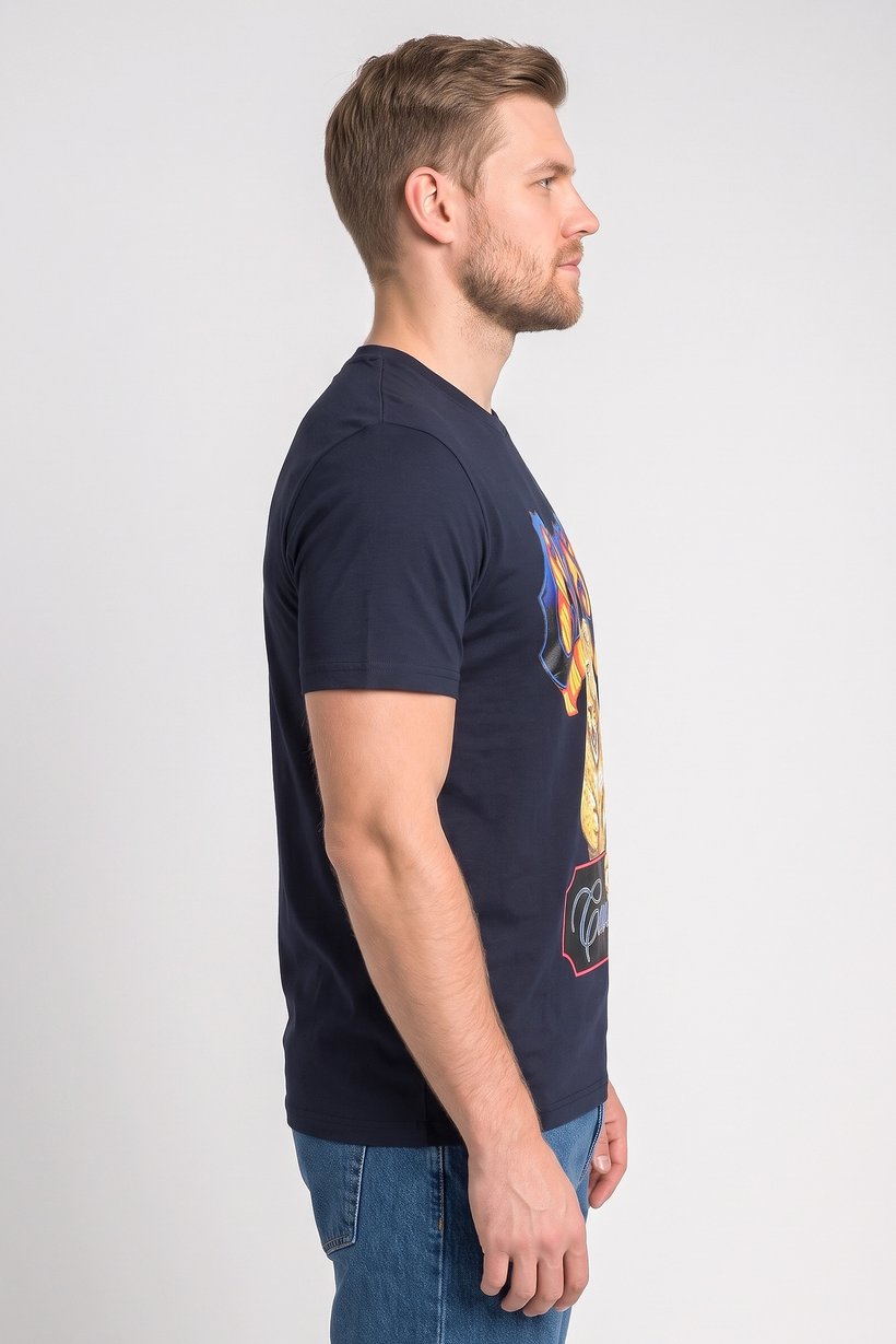 Men Crew Neck Graphic Print Short Sleeve T-Shirt, Navy
