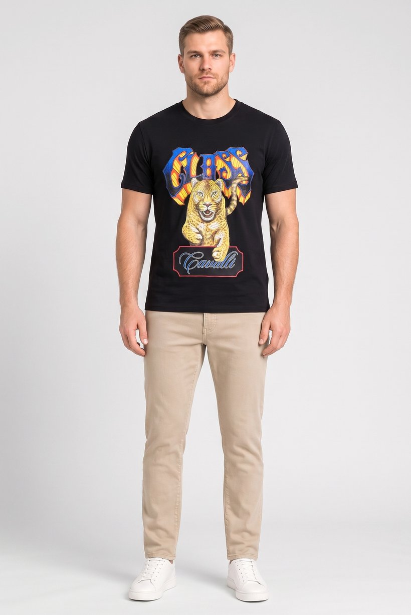 Men Crew Neck Graphic Print Short Sleeve T-Shirt, Black
