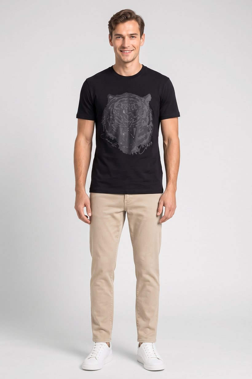 Men Crew Neck Graphic Print Short Sleeve T-Shirt, Black