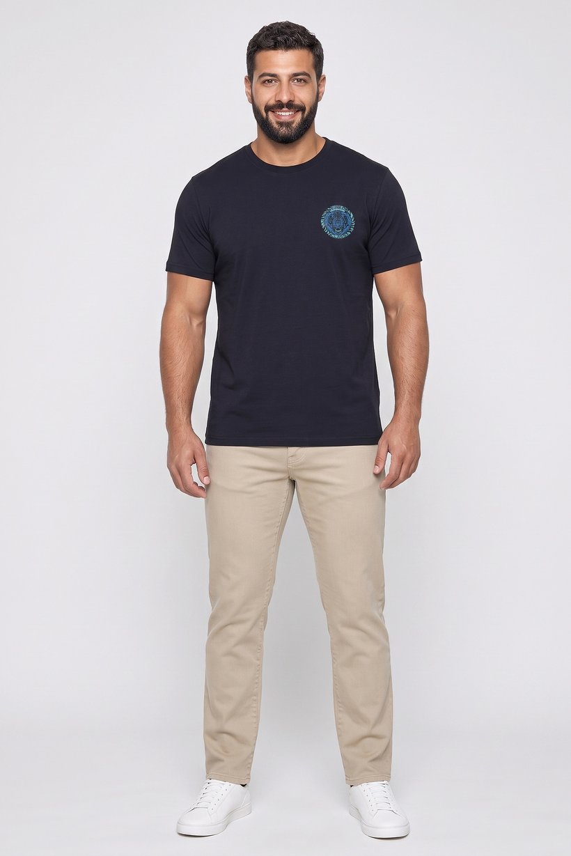 Men Crew Neck Graphic Print Short Sleeve T-Shirt, Navy