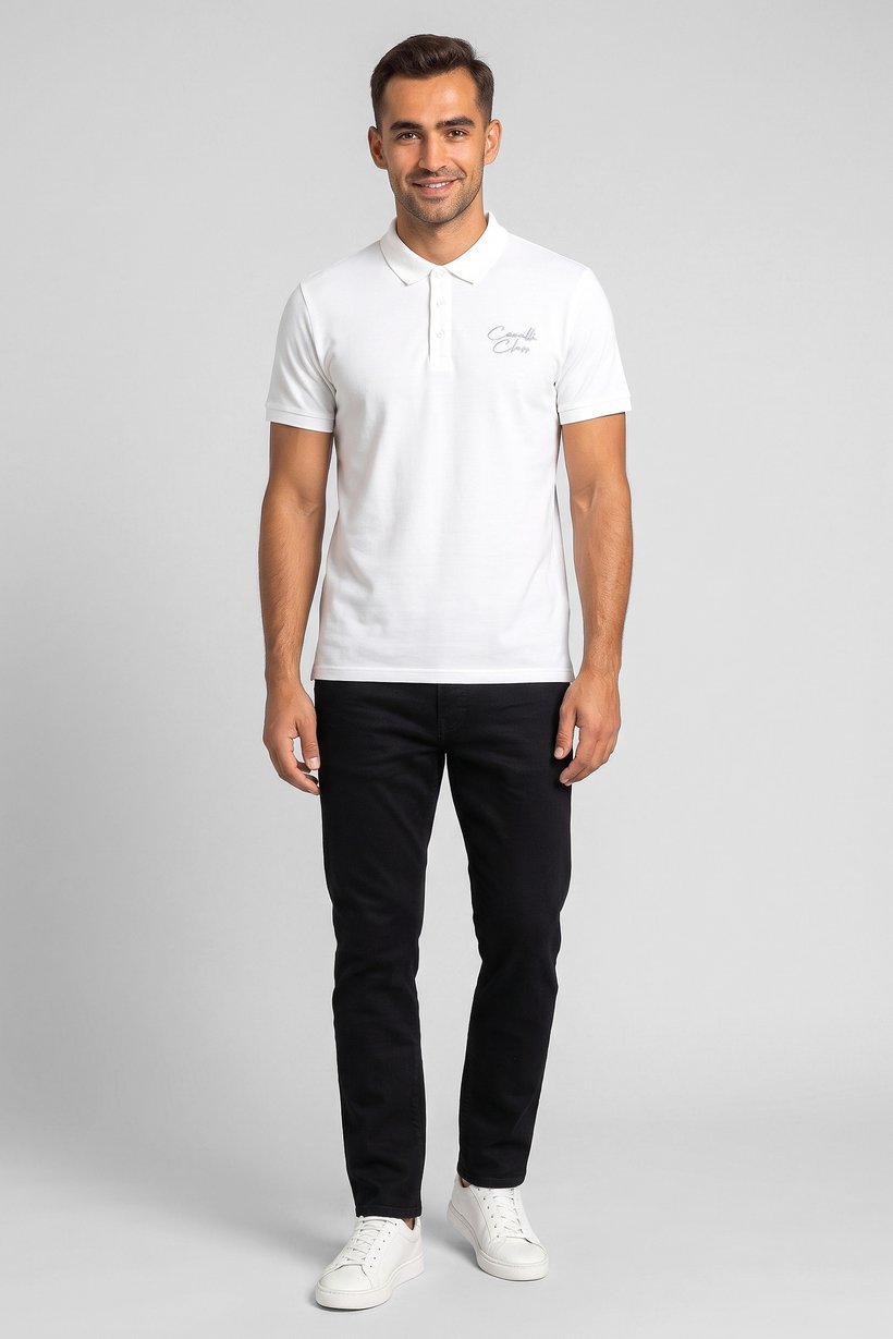 Men Regular Fit Brand Logo Short Sleeve Polo Shirt, White