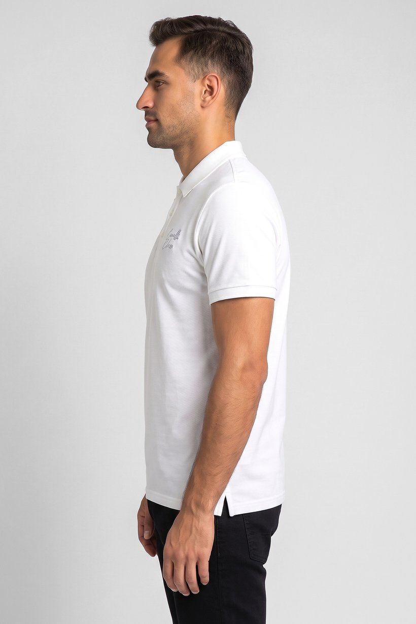 Men Regular Fit Brand Logo Short Sleeve Polo Shirt, White