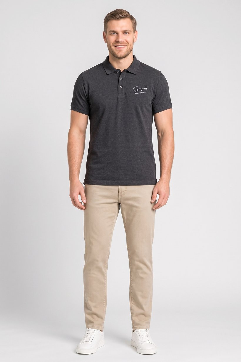 Men Regular Fit Brand Logo Short Sleeve Polo Shirt, Dark Grey