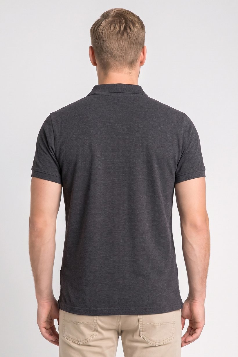 Men Regular Fit Brand Logo Short Sleeve Polo Shirt, Dark Grey
