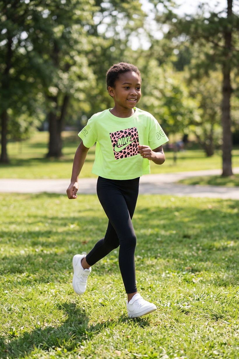 Kids Girl Sportswear Short Sleeve Training T-Shirt, Lime Green