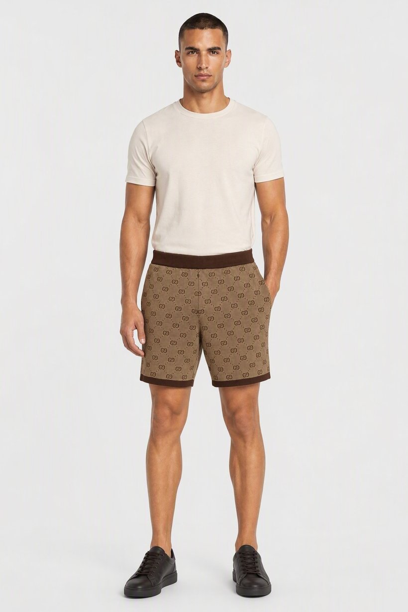 Men Allover Print Basic Shorts, Brown