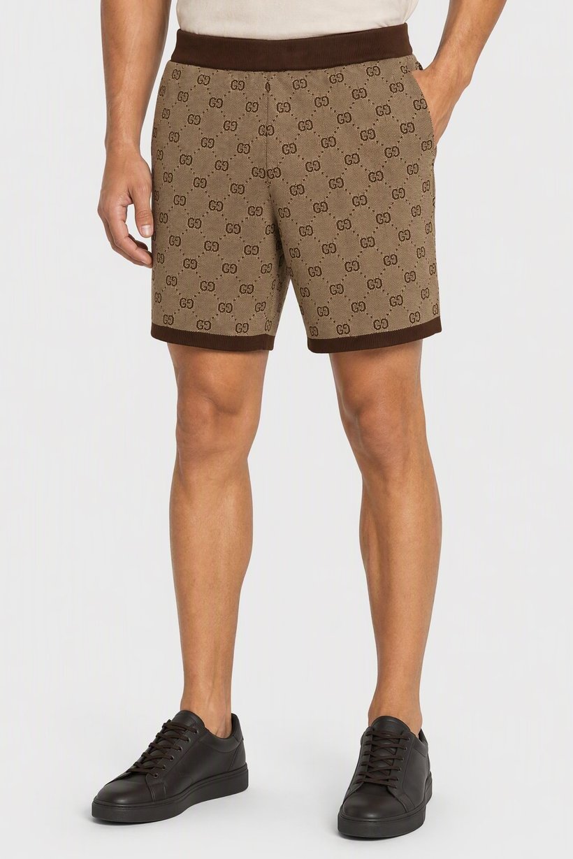 Men Allover Print Basic Shorts, Brown