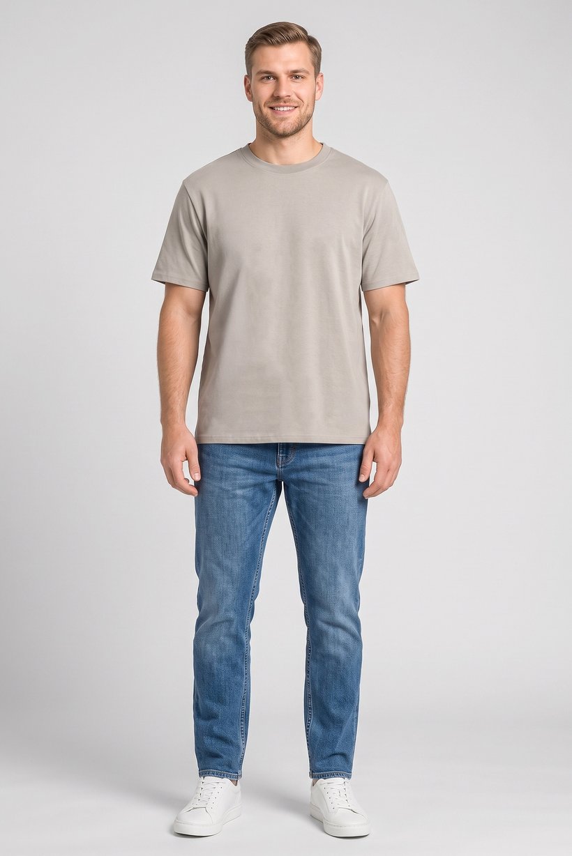 Men Crew Neck Short Sleeve Solid T-Shirt, Beige
