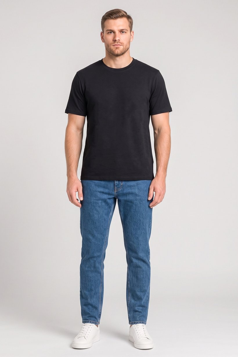 Men Crew Neck Short Sleeve Solid T-Shirt, Black