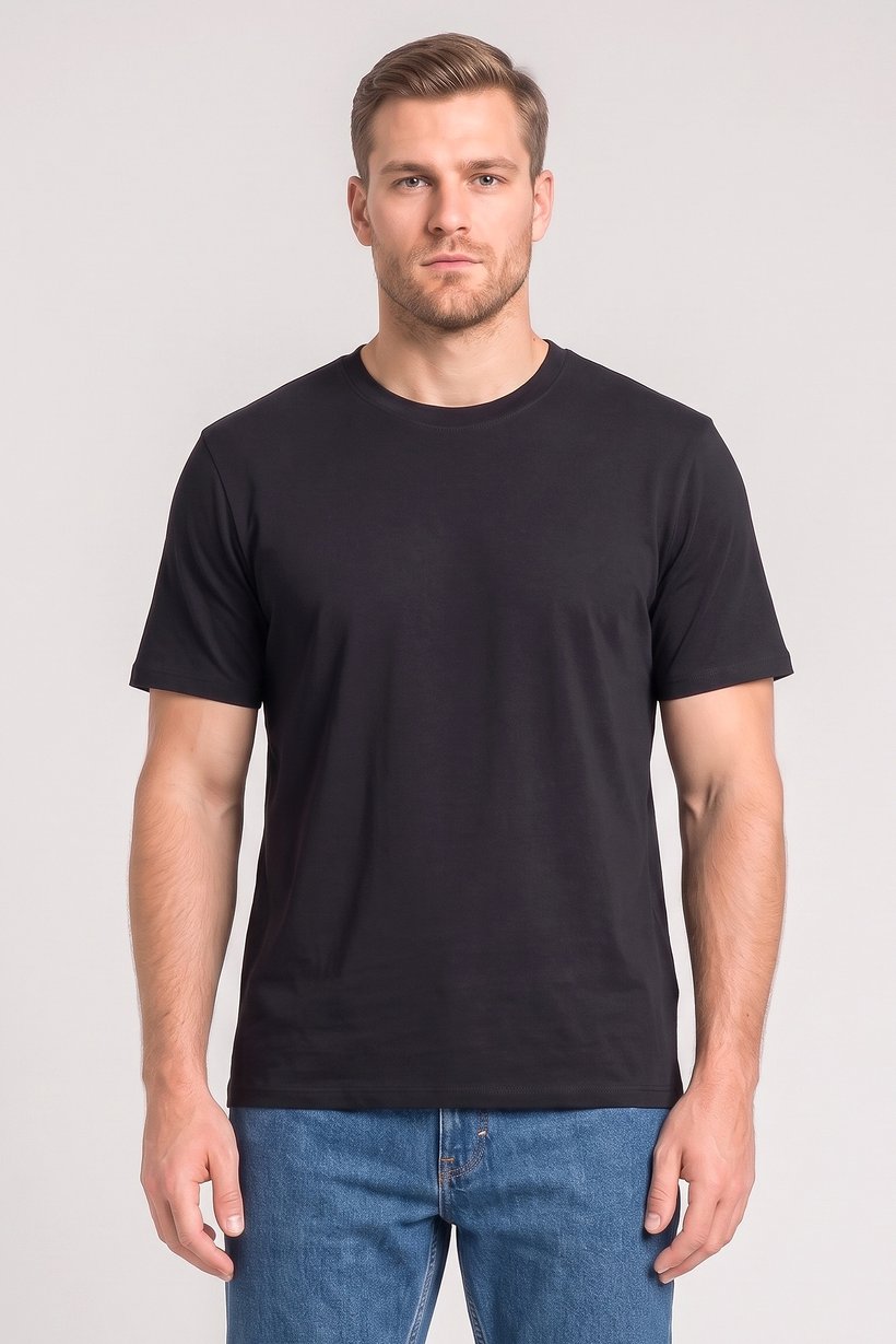 Men Crew Neck Short Sleeve Solid T-Shirt, Black