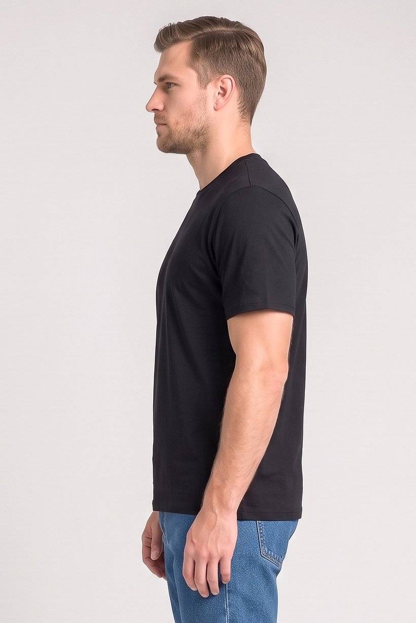 Men Crew Neck Short Sleeve Solid T-Shirt, Black