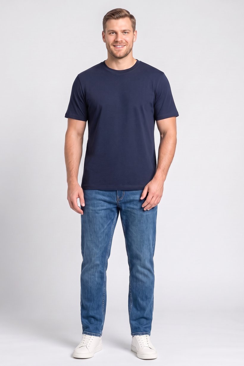 Men Crew Neck Short Sleeve Solid T-Shirt, Navy