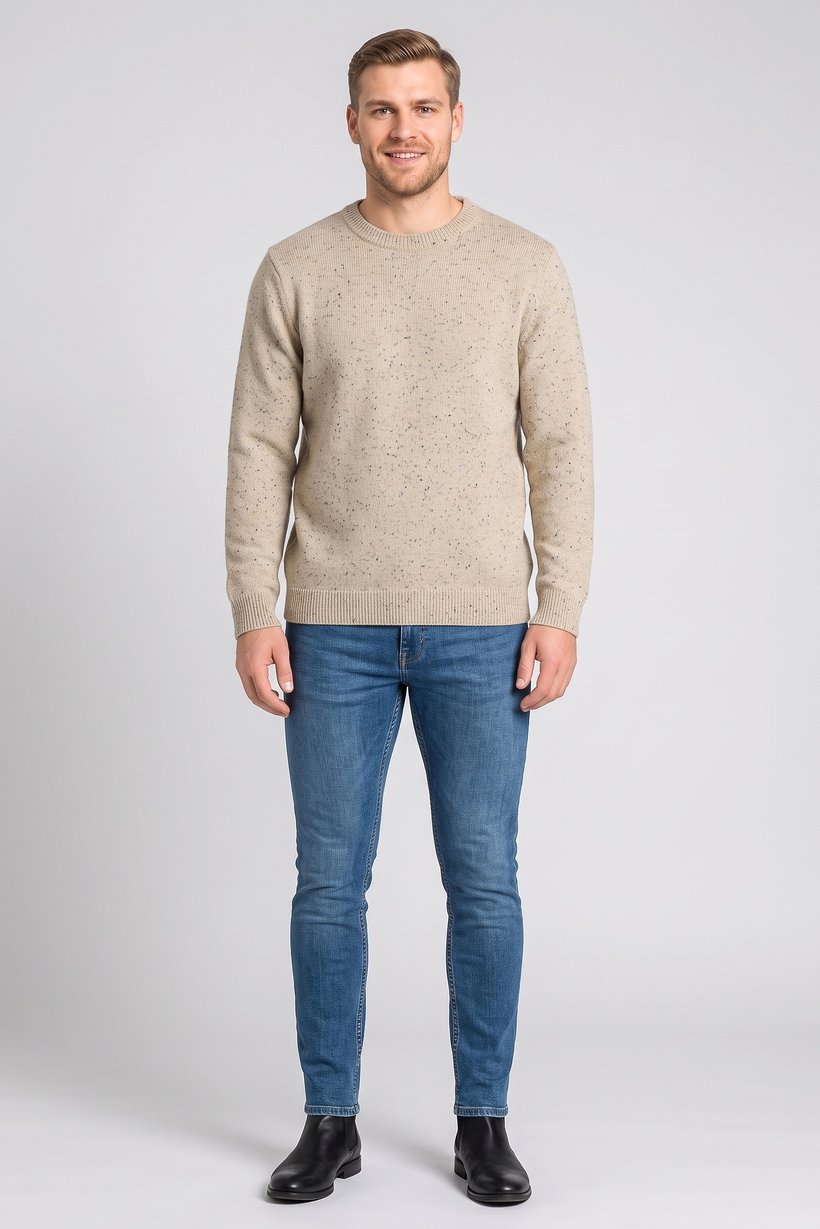 Men Crew Neck Knitted Long Sleeve Sweater, Multicolor