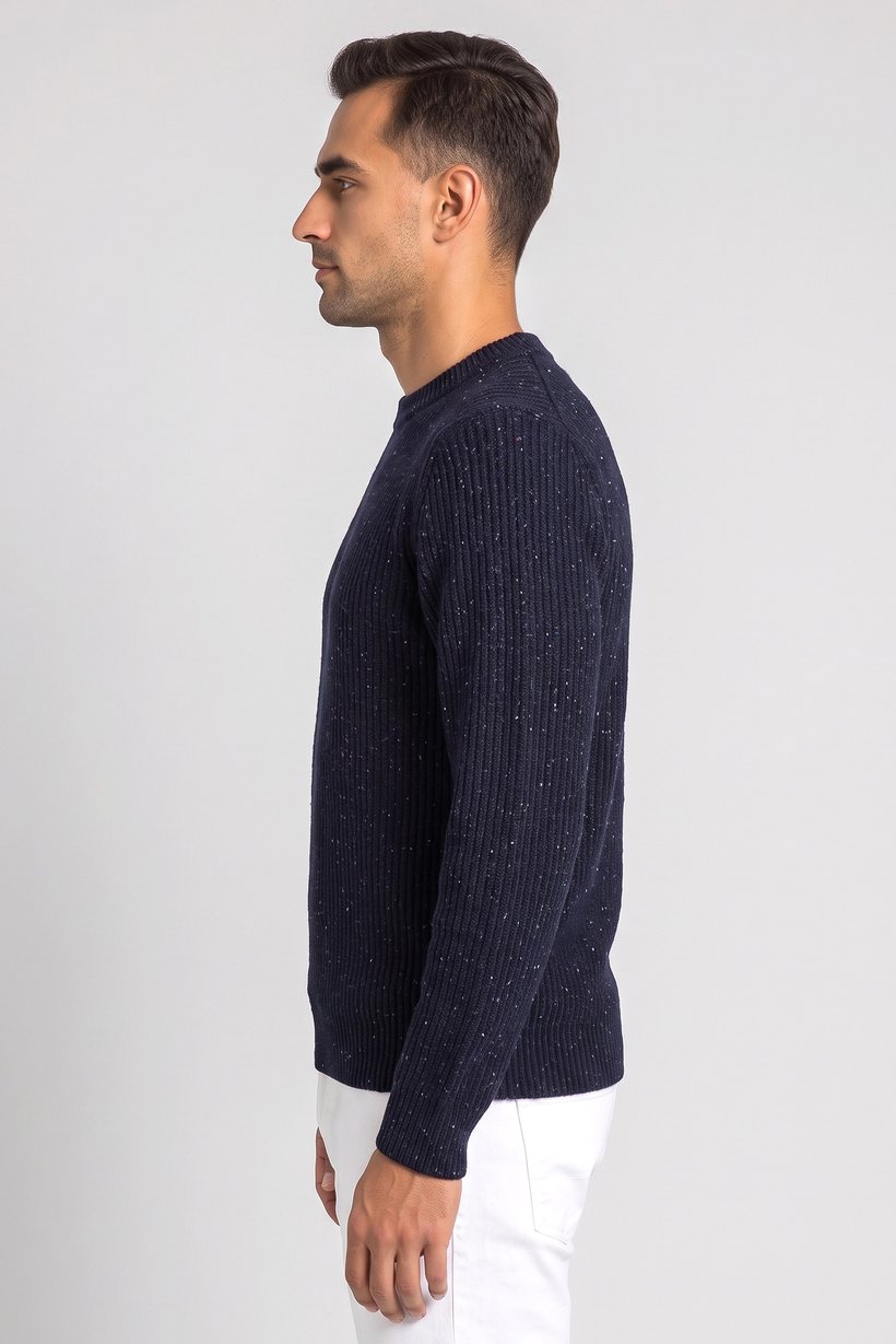 Men Crew Neck Long Sleeve Rib Knit Sweater, Navy
