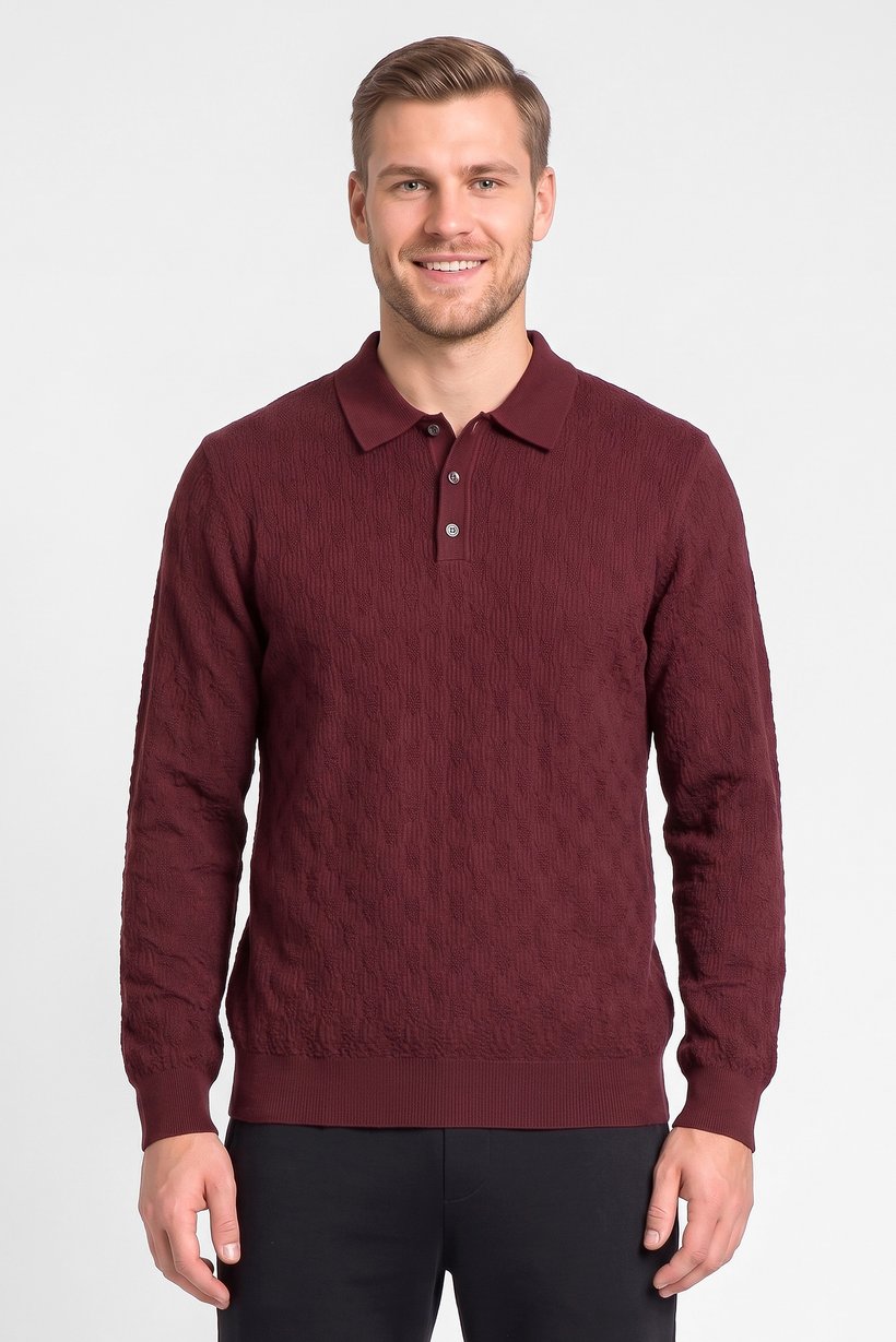 Men Spread Collar Knitted Sweater, Burgundy