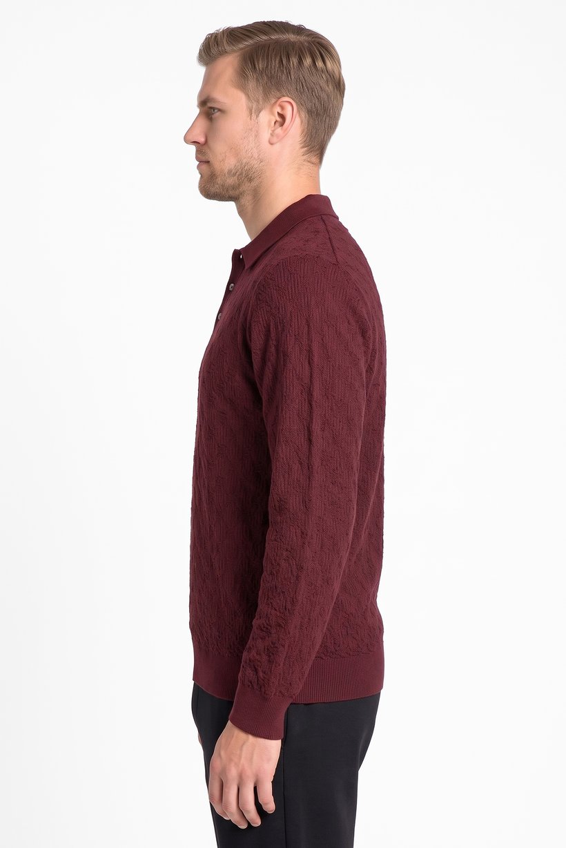Men Spread Collar Knitted Sweater, Burgundy