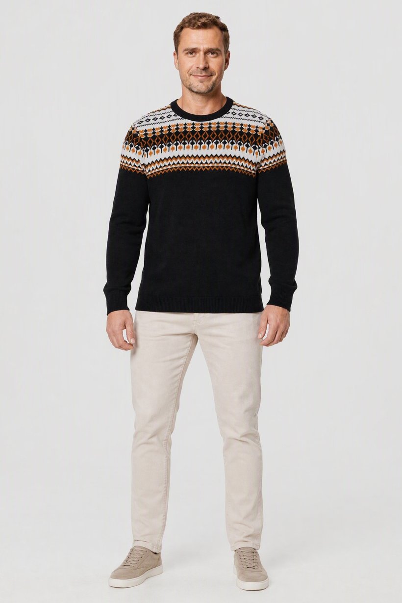 Men Crew Neck Paisley Pattern Sweater, Multicolor