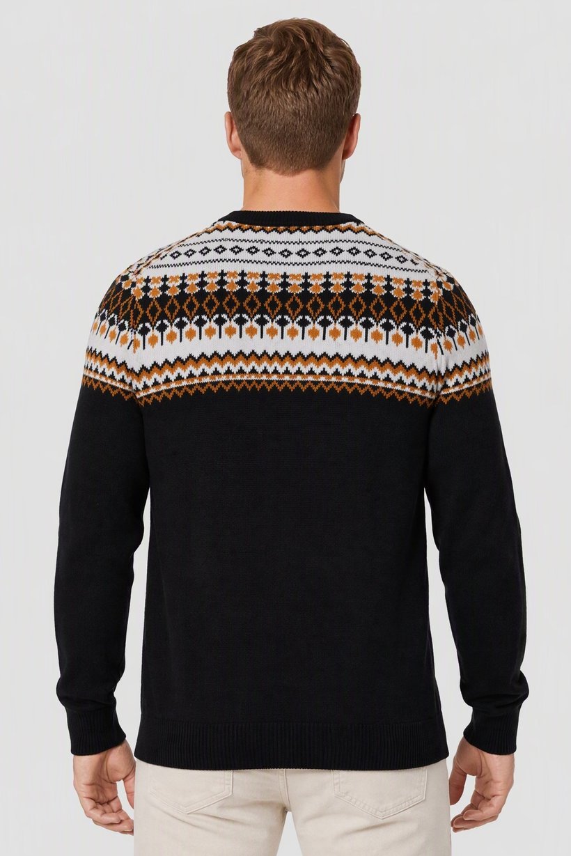 Men Crew Neck Paisley Pattern Sweater, Multicolor