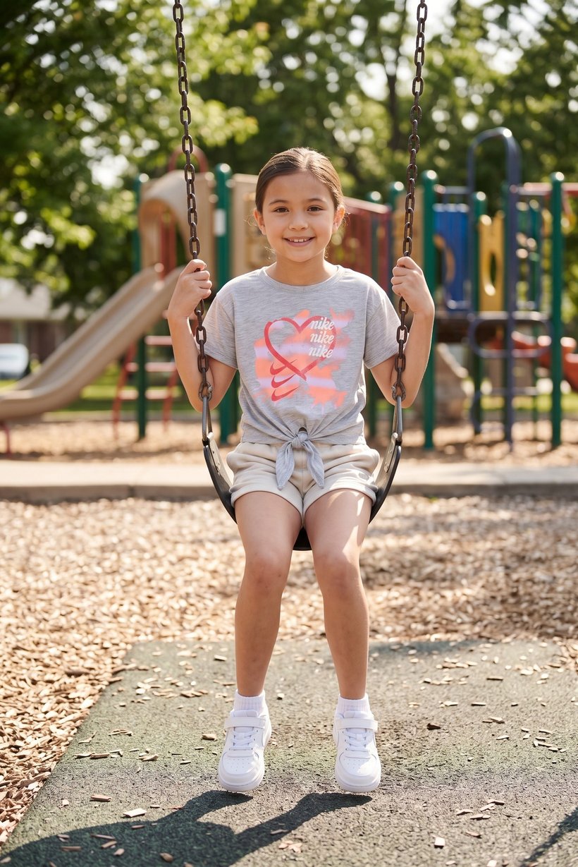 Toddlers Girl Round Neck Short Sleeve Top, Grey