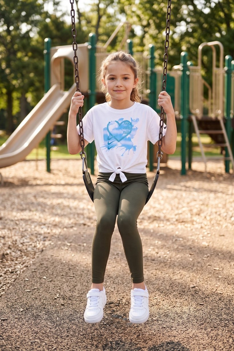 Kids Girl Sportswear Fit Short Sleeve Outdoor Top, White