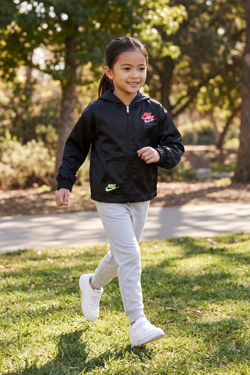 Kids Girl Sportswear Fit Training Full Zip Jacket, Black