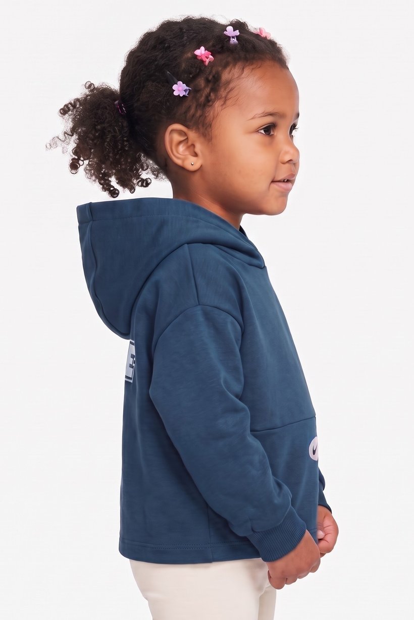 Toddler Girls Brand Logo Full Sleeve  Hoodie, Teal Blue