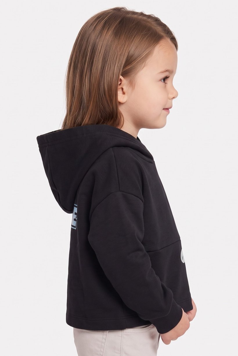 Toddler Girls Brand Logo Full Sleeve Hoodie, Black