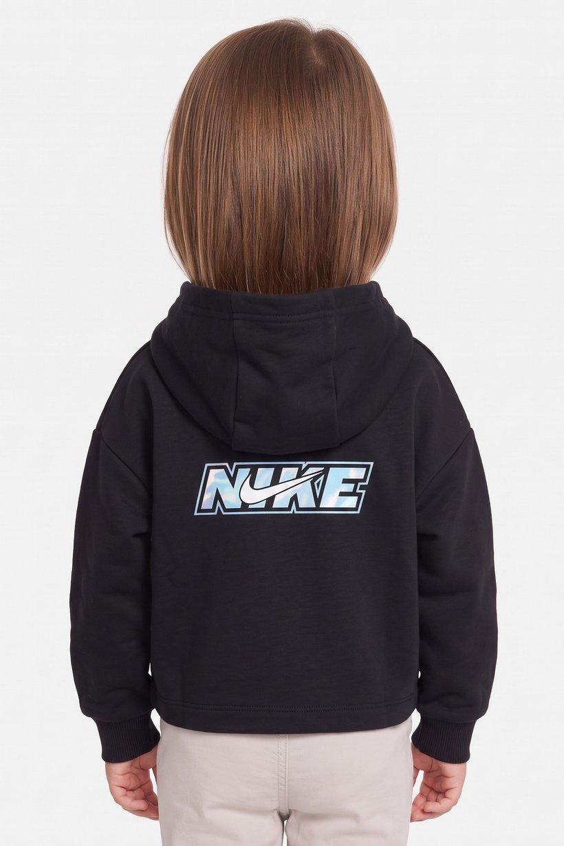 Toddler Girls Brand Logo Full Sleeve Hoodie, Black