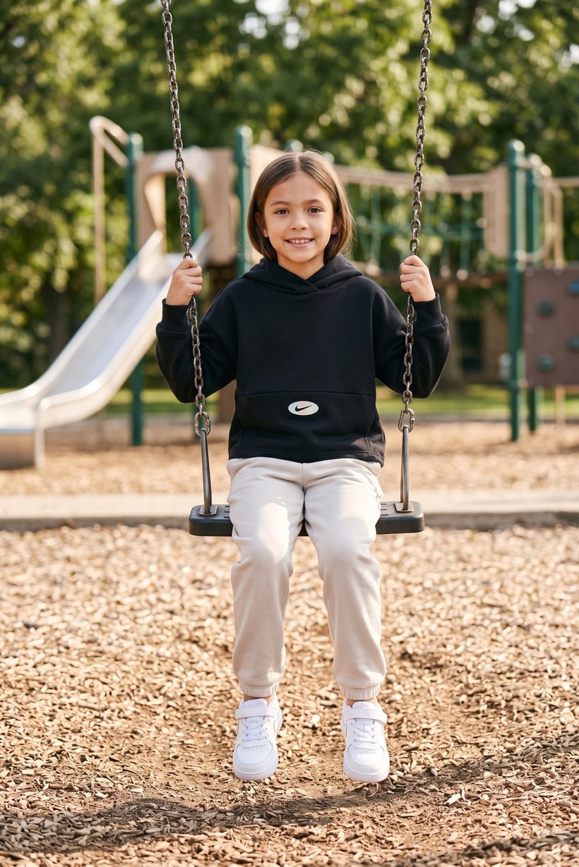 Toddlers Girl Oversized Fit Long Sleeve Outdoor Hoodie, Black