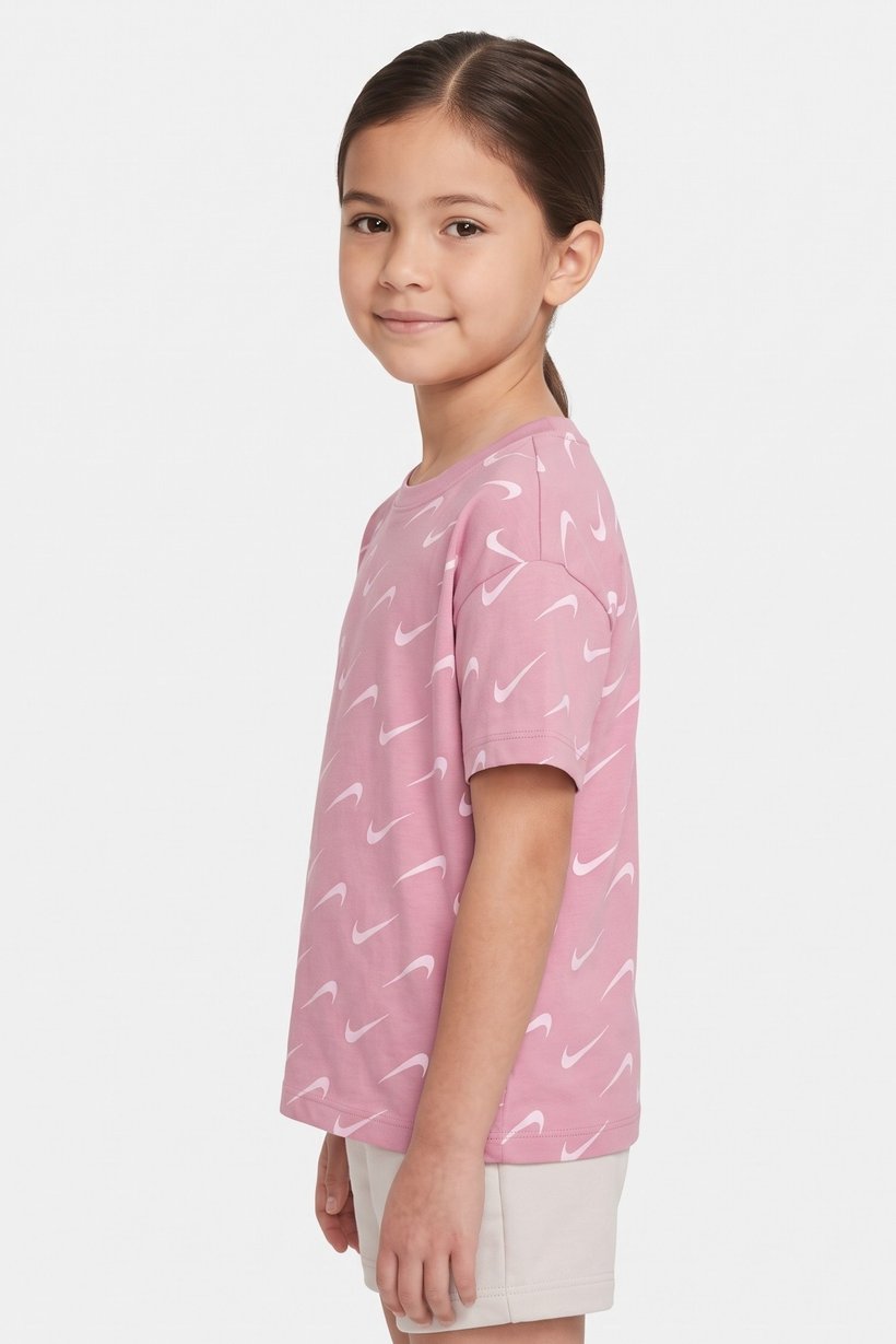 Toddlers Girl Crew Neck Short Sleeve Allover Print Top, Multicolor
