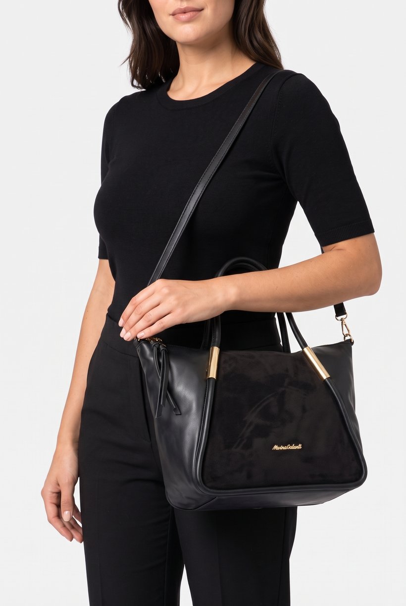 Women Brand Logo Handbag, Black