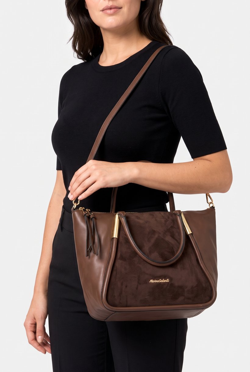Women Brand Logo Handbag, Dark Brown