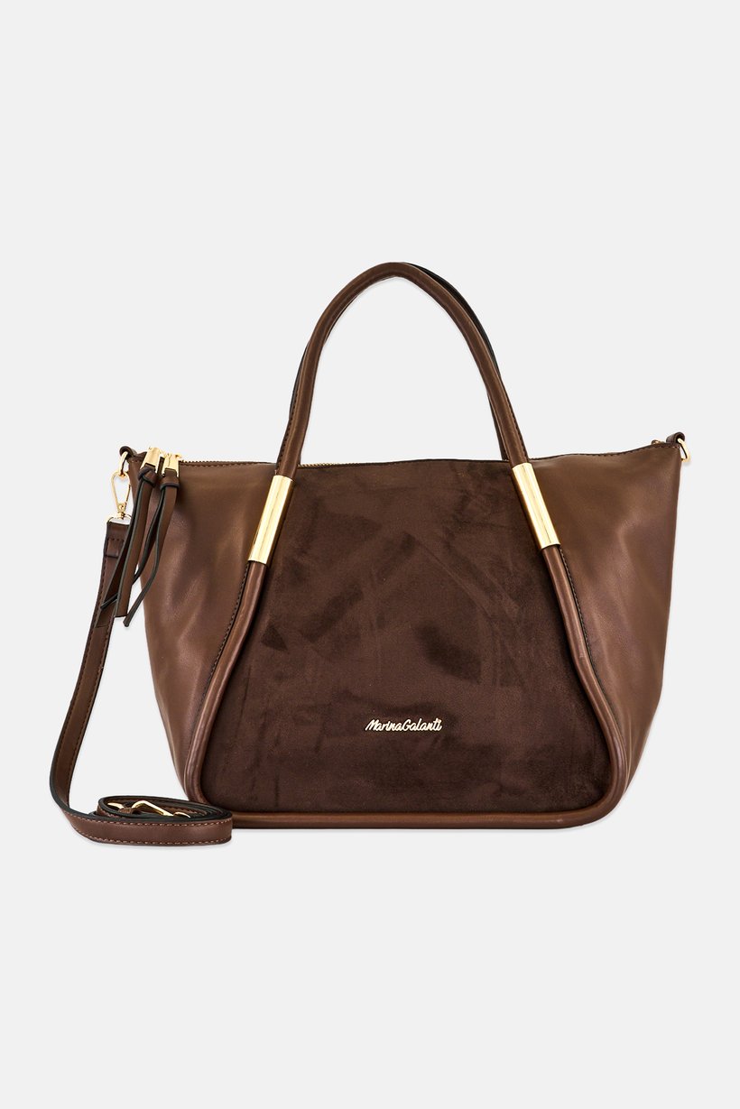 Women Brand Logo Handbag, Dark Brown
