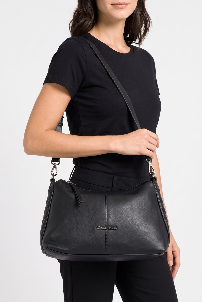 Women Brand Logo Shoulder Bag, Black