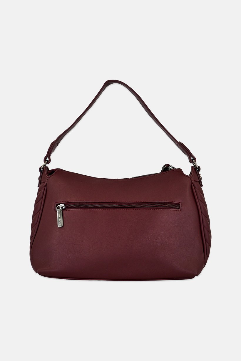 Women Brand Logo Shoulder Bag, Burgundy