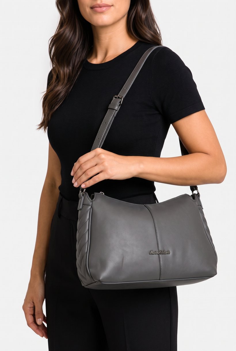 Women Brand Logo Shoulder Bag, Grey