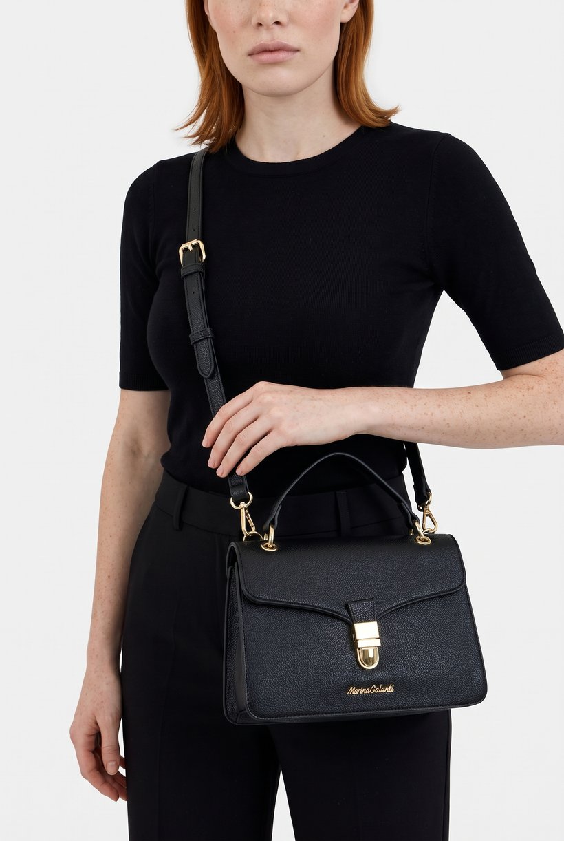 Women Brand Logo Handbag, Black