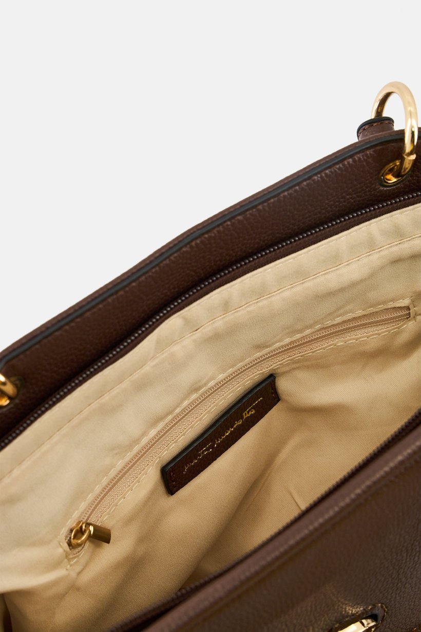 Women Brand Logo Handbag, Dark Brown