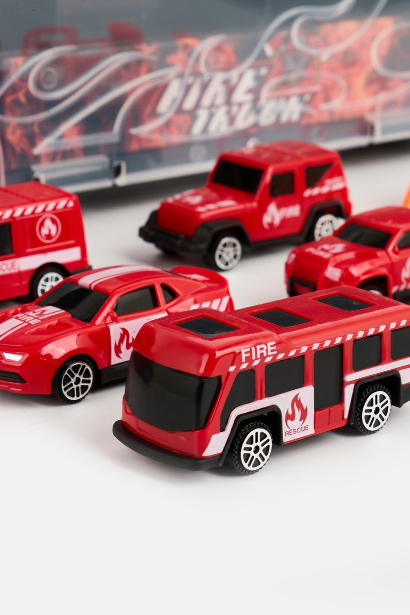 7 Fire Rescue Transport Vehicle Set, Red
