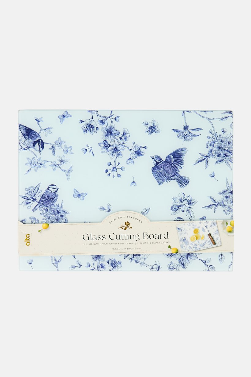 Frosted Glass Cutting Board With Anti Slip Feet, Floral
