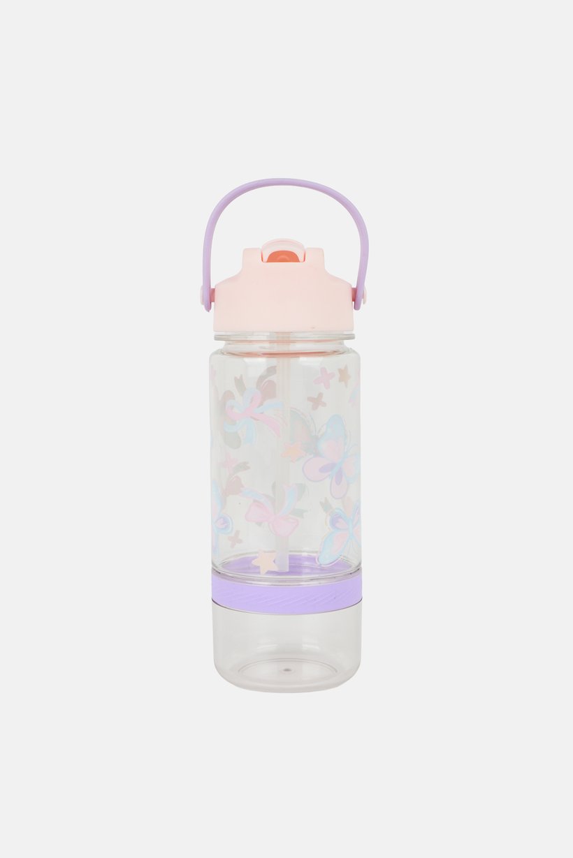 Plastic Butterfly Print Water Bottle With Snack Bottom 591 ml, Multicolor