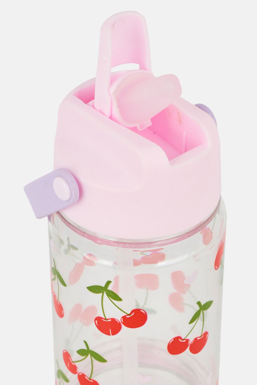 Cherry Print Water Bottle With Snack Bottom 591 ml, Pink