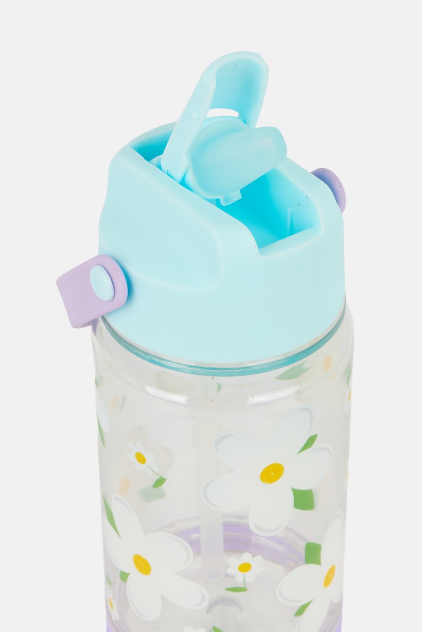 Plastic Flower Print Water Bottle With Snack Bottom 591 ml, Multicolor