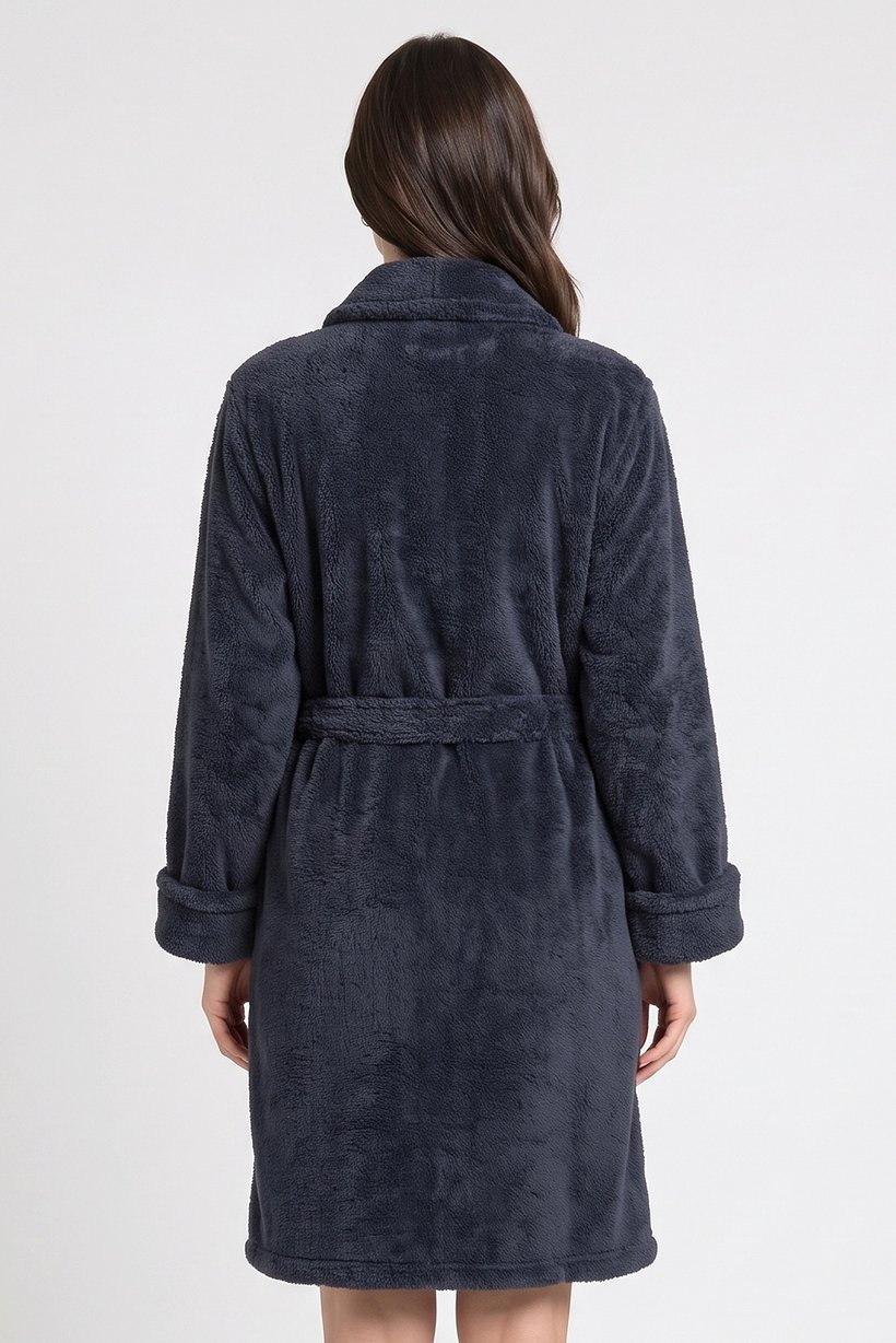 Women Plaid Long Sleeve Robe, Charcoal