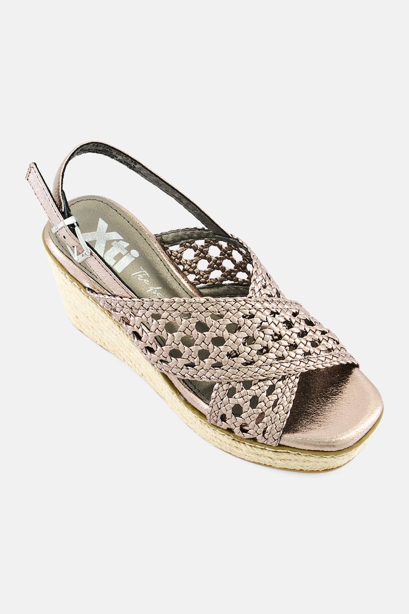 Women Adjustable Buckle Closure Wedges, Silver