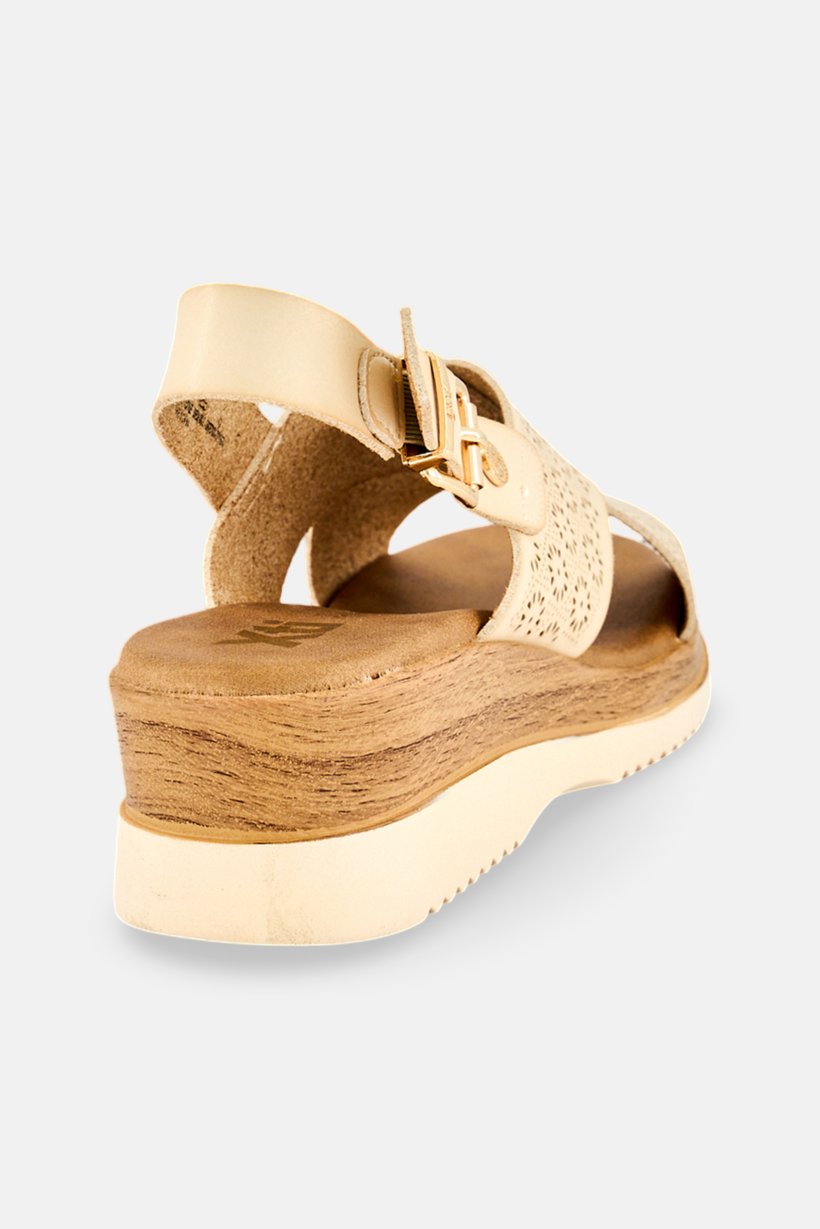 Women Brand Logo Adjustable Buckle Closure Sandals, Beige