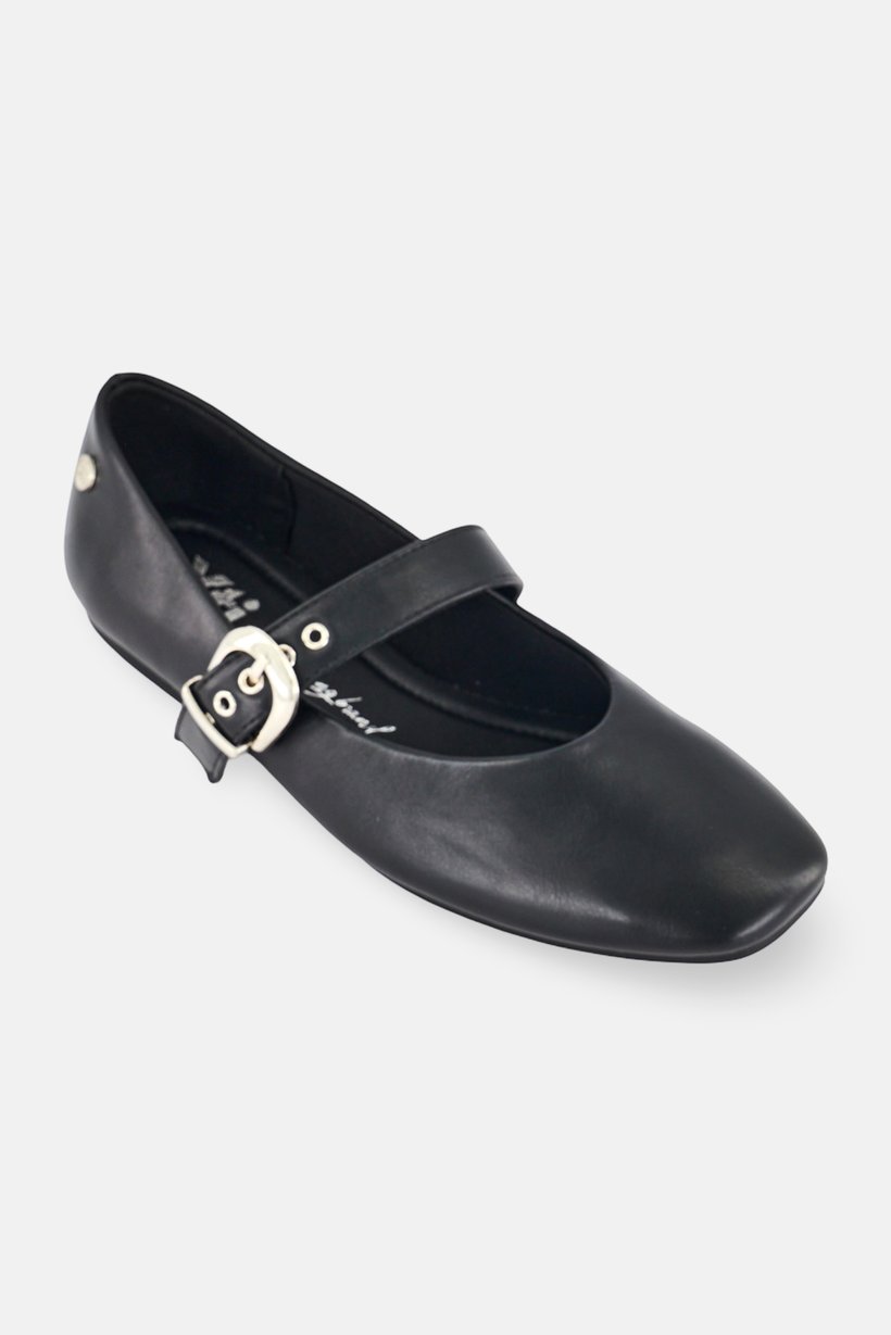 Women Adjustable Buckle Flats, Black