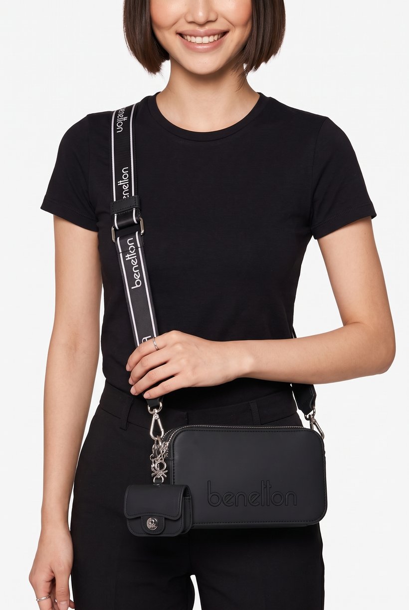 Women Brand Logo Cross Body Bag With Airpods Pouch Case, Black